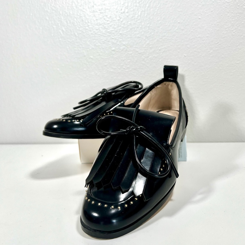 Zara Basic Black Loafer with Gold and Pearl (Size 36)
